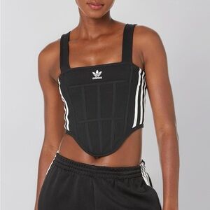 Adidas Black womens Ribbed Corset Tank
